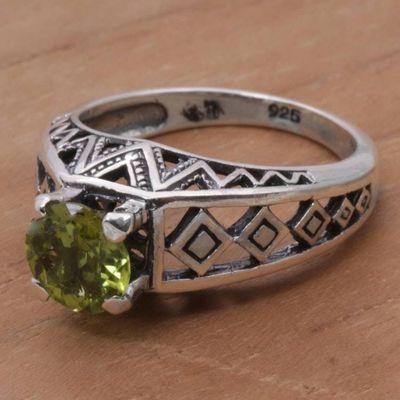Alternate image for 925 Silver Lattice Handcrafted Peridot Cocktail Ring Sky Goddess Temple