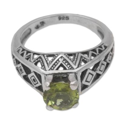 Alternate image for 925 Silver Lattice Handcrafted Peridot Cocktail Ring Sky Goddess Temple