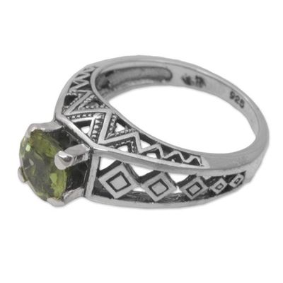Alternate image for 925 Silver Lattice Handcrafted Peridot Cocktail Ring Sky Goddess Temple