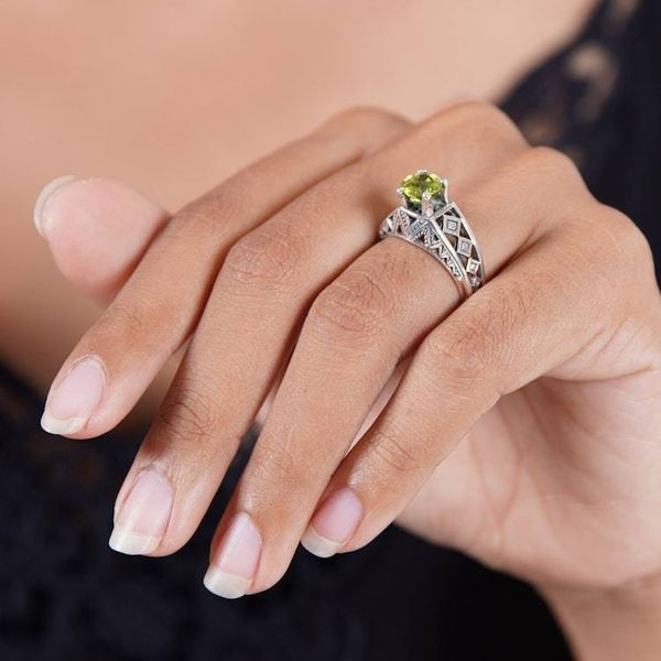 Alternate image for 925 Silver Lattice Handcrafted Peridot Cocktail Ring Sky Goddess Temple