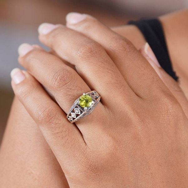 Alternate image for 925 Silver Lattice Handcrafted Peridot Cocktail Ring Sky Goddess Temple