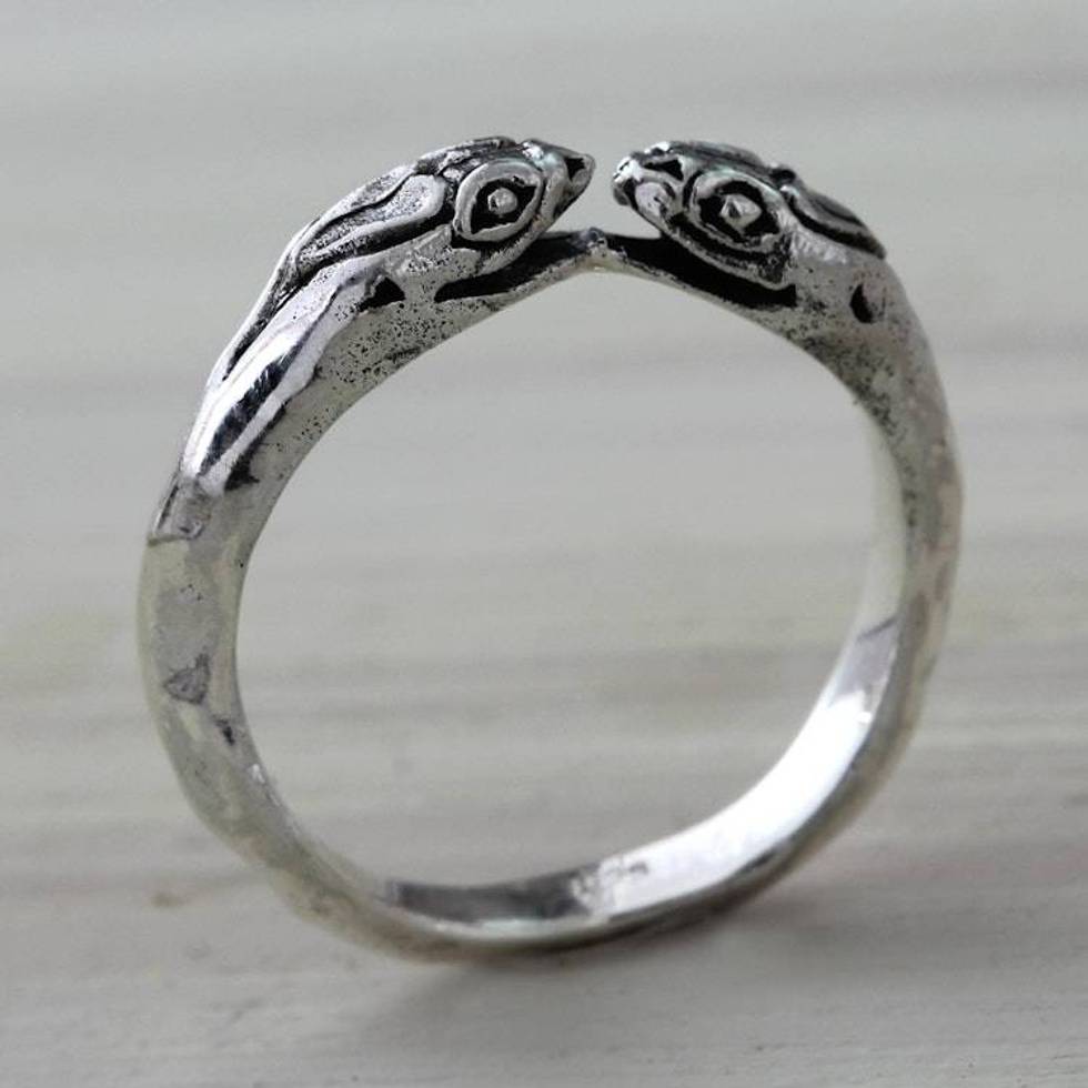 Snake Jewelry for Women Sterling Silver Wrap Ring 'Kissing Vipers'