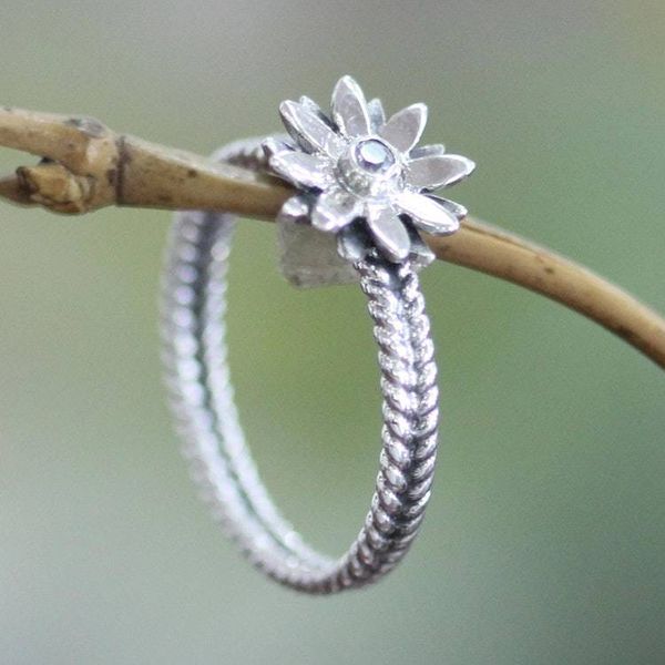 Alternate image for Cubic Zirconia and Sterling Silver Flower Ring April Daisy