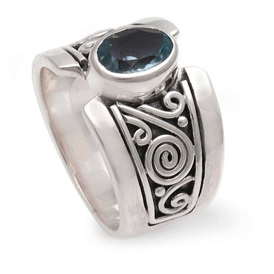 Primary image for Artisan Crafted Sterling Silver Wide Ring with Blue Topaz Blue Karma