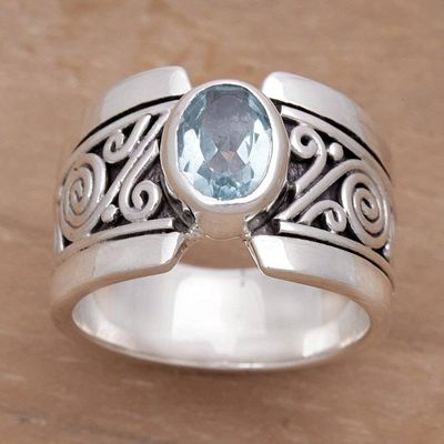 Alternate image for Artisan Crafted Sterling Silver Wide Ring with Blue Topaz Blue Karma
