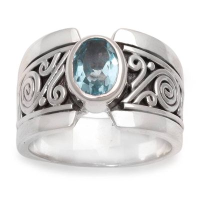 Alternate image for Artisan Crafted Sterling Silver Wide Ring with Blue Topaz Blue Karma