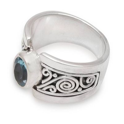 Alternate image for Artisan Crafted Sterling Silver Wide Ring with Blue Topaz Blue Karma