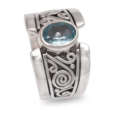Alternate image for Artisan Crafted Sterling Silver Wide Ring with Blue Topaz Blue Karma
