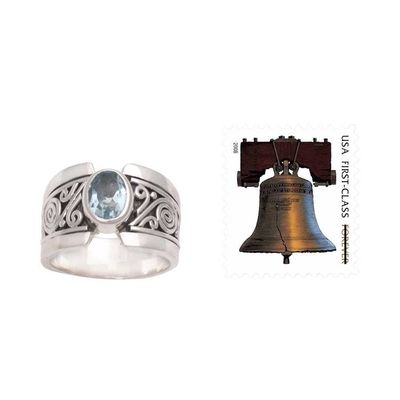 Alternate image for Artisan Crafted Sterling Silver Wide Ring with Blue Topaz Blue Karma