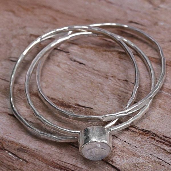 Alternate image for Hand Made Rainbow Moonstone Solitaire Ring from Indonesia Magical Essence