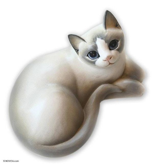 Alternate image for Wood Cat Sculpture from Indonesia Friendly Kitten