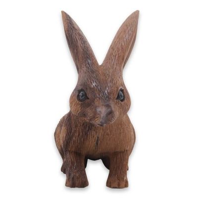 Alternate image for Wooden Rabbit Statuette Carved by Hand in Bali Long-Haired Ginger Rabbit