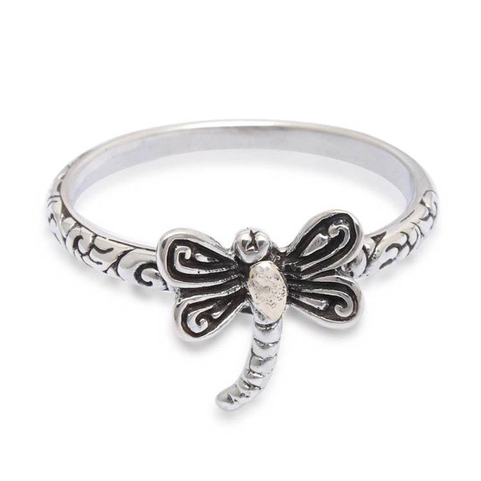 Dragonfly-Themed 18k Gold-Accented Cocktail Ring from Bali 'Spirit of the Dragonfly'