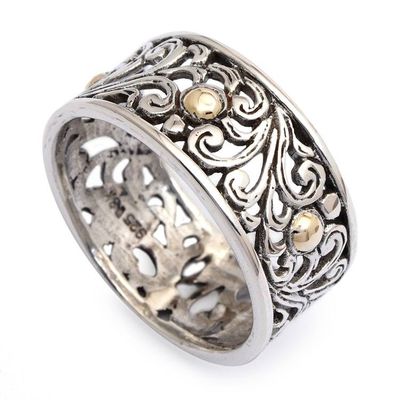 Alternate image for 18k Gold-Accented Spring-Themed Sterling Silver Band Ring Blooms of Victory