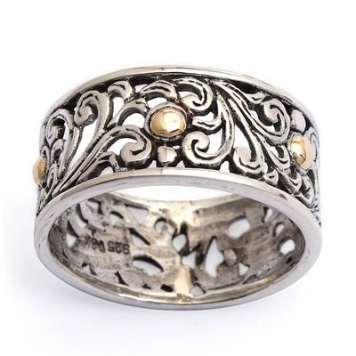Alternate image for 18k Gold-Accented Spring-Themed Sterling Silver Band Ring Blooms of Victory