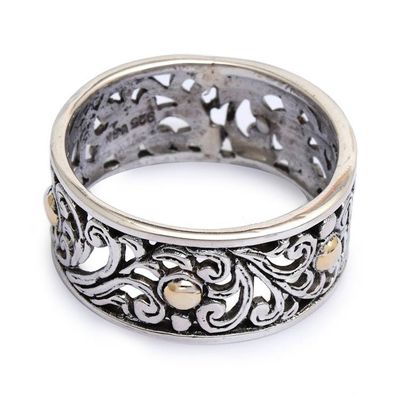 Alternate image for 18k Gold-Accented Spring-Themed Sterling Silver Band Ring Blooms of Victory