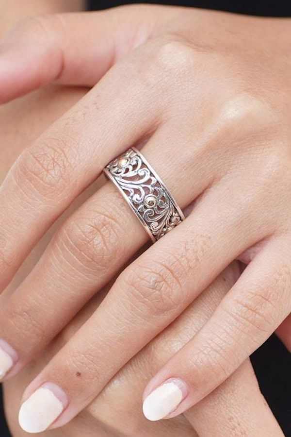 Alternate image for 18k Gold-Accented Spring-Themed Sterling Silver Band Ring Blooms of Victory