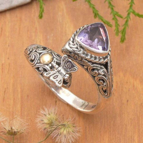 Alternate image for Dragonfly-Themed 18k Gold-Accented Amethyst Jewel Wrap Ring Sagacious Dragonfly