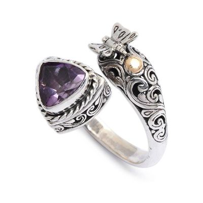 Alternate image for Dragonfly-Themed 18k Gold-Accented Amethyst Jewel Wrap Ring Sagacious Dragonfly