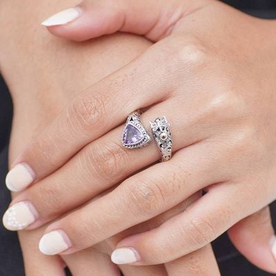 Alternate image for Dragonfly-Themed 18k Gold-Accented Amethyst Jewel Wrap Ring Sagacious Dragonfly