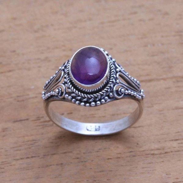 Alternate image for Handmade Amethyst Single-Stone Ring from Bali Princess Gem