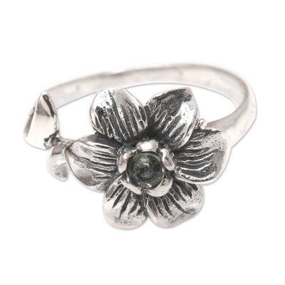 Primary image for Blue Topaz Flower-Motif Cocktail Ring Melancholy Flower
