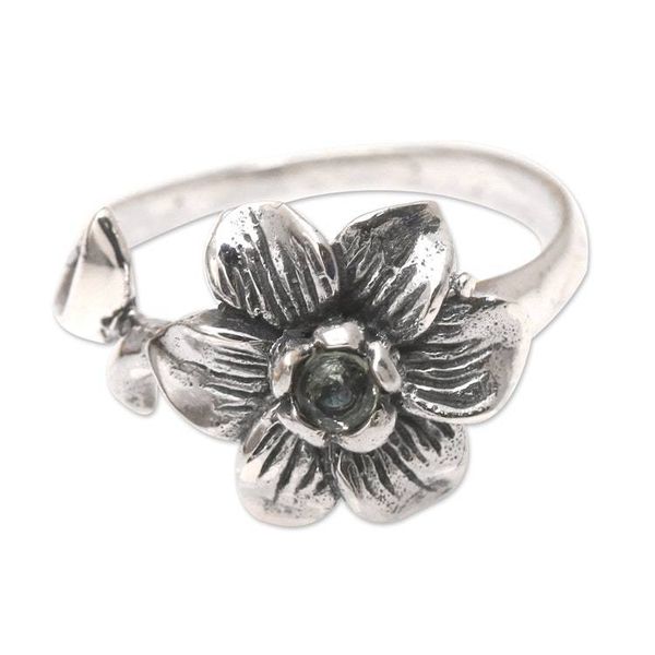 Alternate image for Blue Topaz Flower-Motif Cocktail Ring Melancholy Flower
