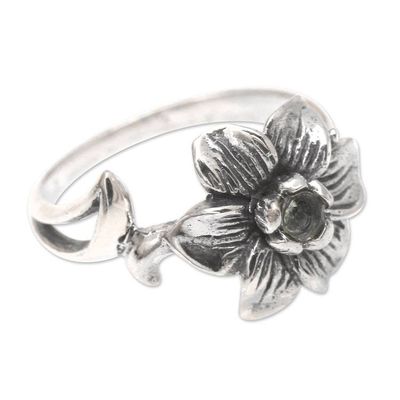 Alternate image for Blue Topaz Flower-Motif Cocktail Ring Melancholy Flower
