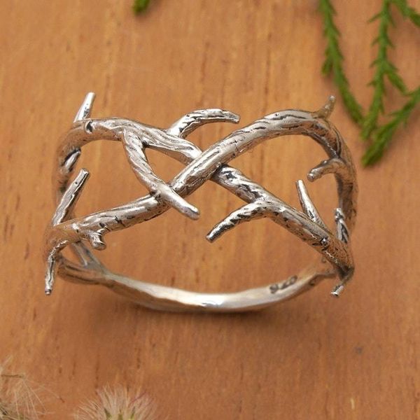 Alternate image for Inspirational Root-Shaped Unisex Sterling Silver Band Ring Root of Love