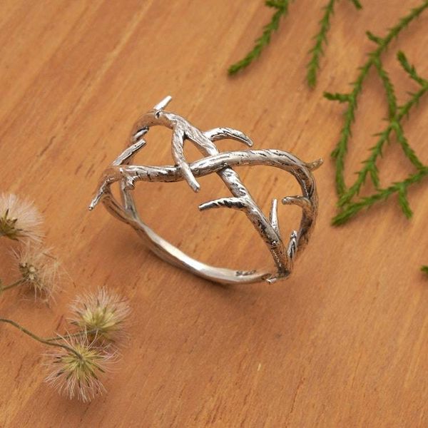 Alternate image for Inspirational Root-Shaped Unisex Sterling Silver Band Ring Root of Love