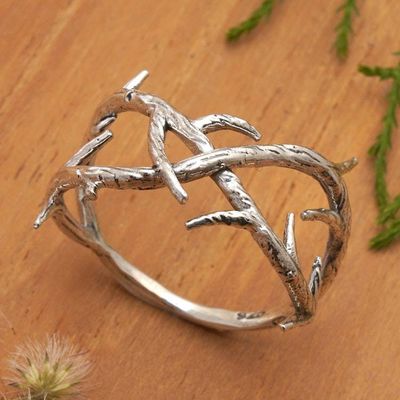 Alternate image for Inspirational Root-Shaped Unisex Sterling Silver Band Ring Root of Love