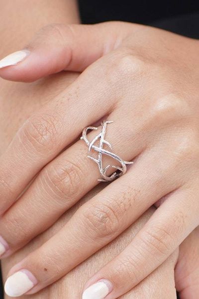 Alternate image for Inspirational Root-Shaped Unisex Sterling Silver Band Ring Root of Love