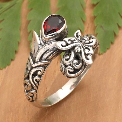 Alternate image for Traditional Butterfly-Themed Cocktail Ring with Garnet Gem A Nymph in Red