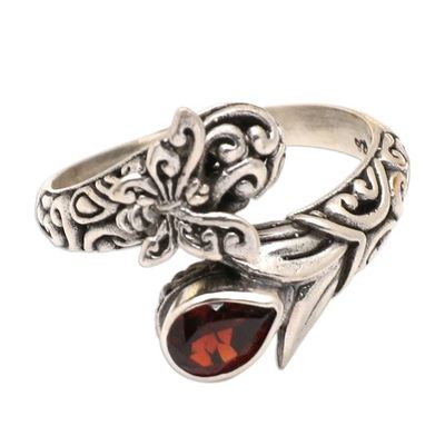 Alternate image for Traditional Butterfly-Themed Cocktail Ring with Garnet Gem A Nymph in Red