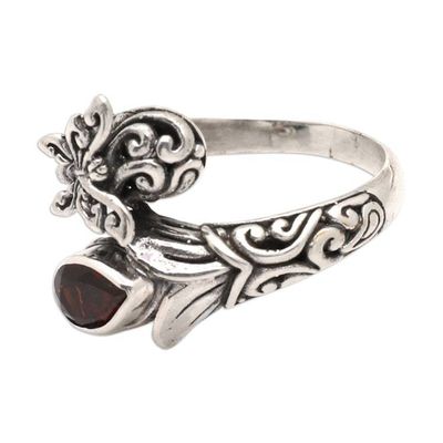 Alternate image for Traditional Butterfly-Themed Cocktail Ring with Garnet Gem A Nymph in Red