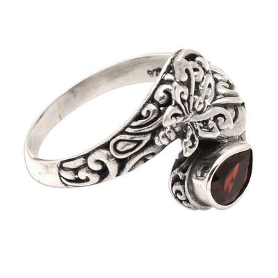 Alternate image for Traditional Butterfly-Themed Cocktail Ring with Garnet Gem A Nymph in Red