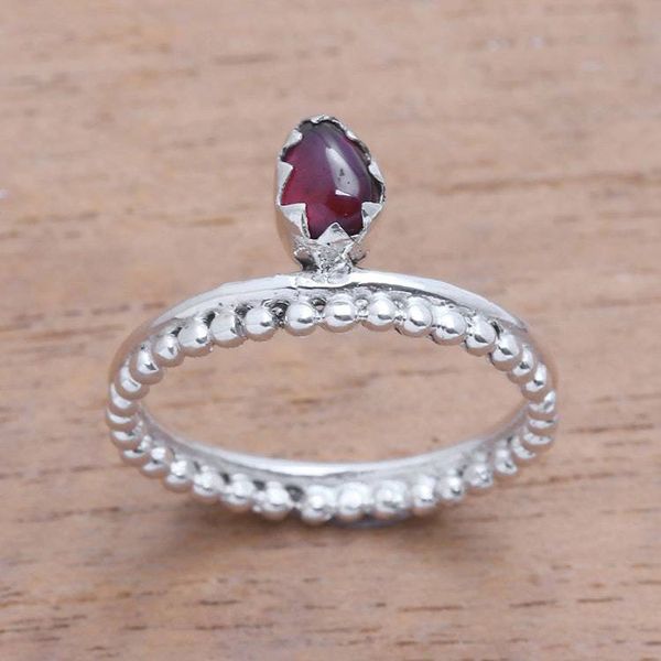 Alternate image for Dot Motif Garnet Band Ring Crafted in Bali Lovely Serenity