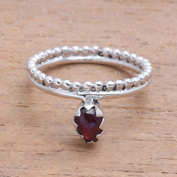 Alternate image for Dot Motif Garnet Band Ring Crafted in Bali Lovely Serenity