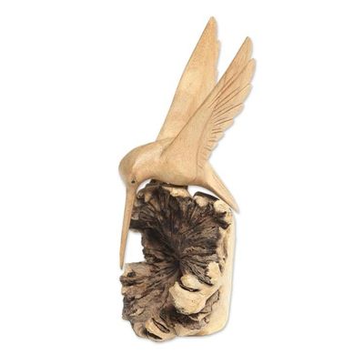 Alternate image for Hand-Carved Jempinis Wood Flying Hummingbird Sculpture Hummingbird Joy