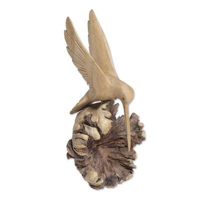 Alternate image for Hand-Carved Jempinis Wood Flying Hummingbird Sculpture Hummingbird Joy