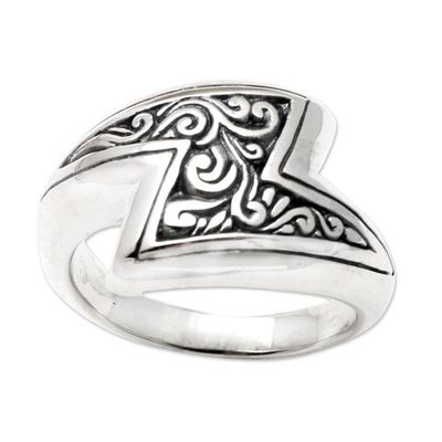 Alternate image for Hand Crafted Sterling Silver Cocktail Ring Lightning Strike