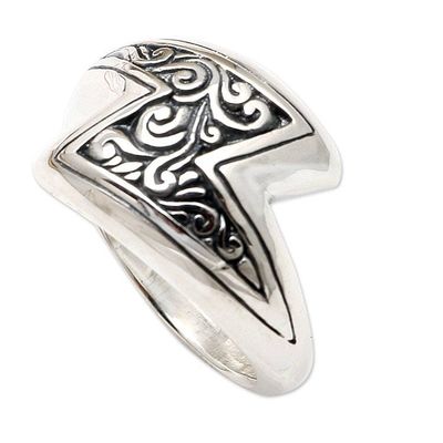 Alternate image for Hand Crafted Sterling Silver Cocktail Ring Lightning Strike