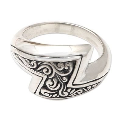 Alternate image for Hand Crafted Sterling Silver Cocktail Ring Lightning Strike