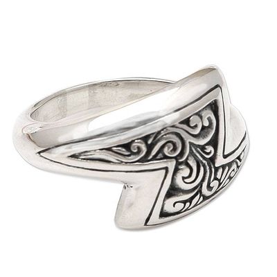 Alternate image for Hand Crafted Sterling Silver Cocktail Ring Lightning Strike