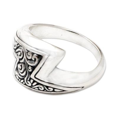 Alternate image for Hand Crafted Sterling Silver Cocktail Ring Lightning Strike