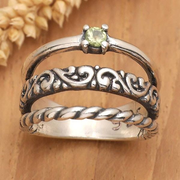 Alternate image for Traditional Single Stone Ring with Faceted Peridot Jewel Jungles Lucky Embrace