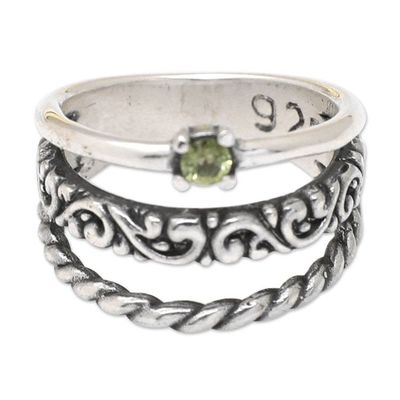 Alternate image for Traditional Single Stone Ring with Faceted Peridot Jewel Jungles Lucky Embrace