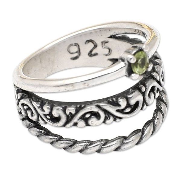 Alternate image for Traditional Single Stone Ring with Faceted Peridot Jewel Jungles Lucky Embrace