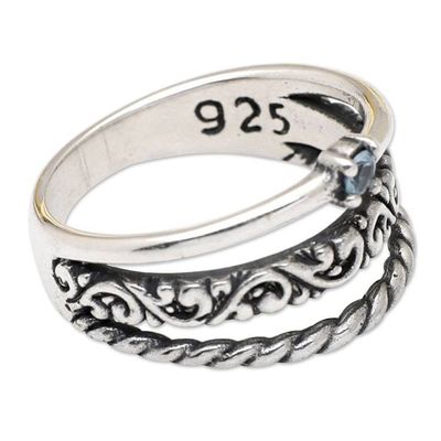 Alternate image for Traditional Single Stone Ring with Faceted Blue Topaz Jewel Jungles Loyal Embrace