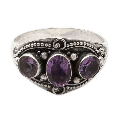 Alternate image for Sterling Silver Multi-Gemstone Ring with Amethysts from Bali Purple Enchantment